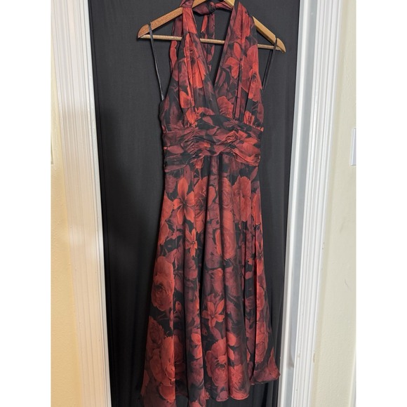 Dress red, black 8 Halter Neck Sleeveless whimsigoth dark floral fairy Y2K - Picture 2 of 9